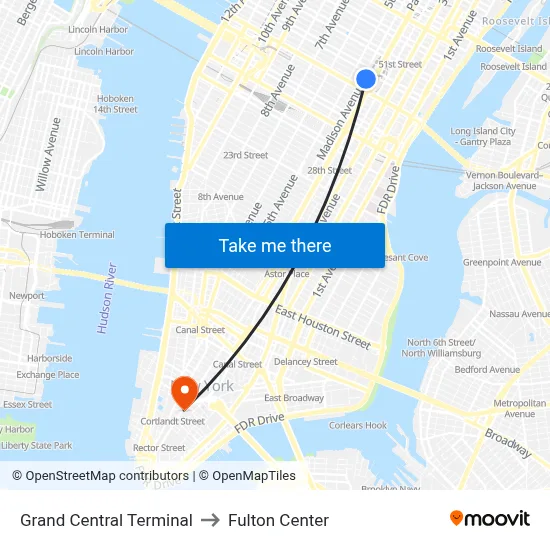 Grand Central Terminal to Fulton Center map