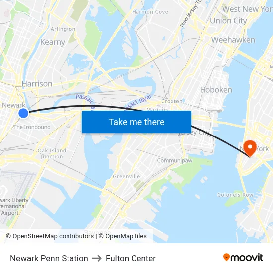 Newark Penn Station to Fulton Center map