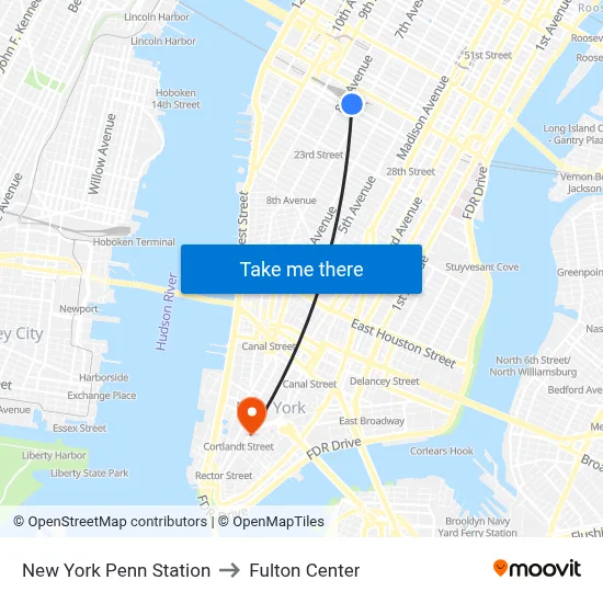 New York Penn Station to Fulton Center map