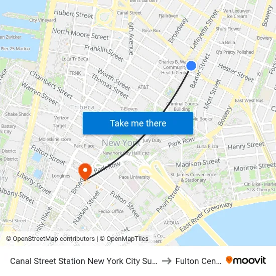 Canal Street Station New York City Subway to Fulton Center map