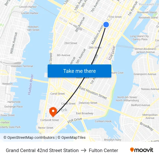 Grand Central 42nd Street Station to Fulton Center map