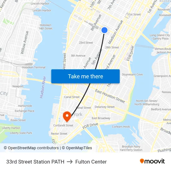 33rd Street Station PATH to Fulton Center map