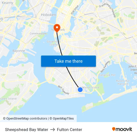 Sheepshead Bay Water to Fulton Center map