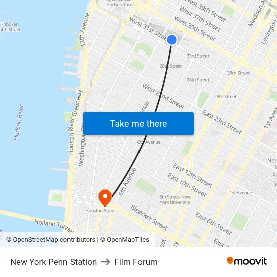 New York Penn Station to Film Forum map