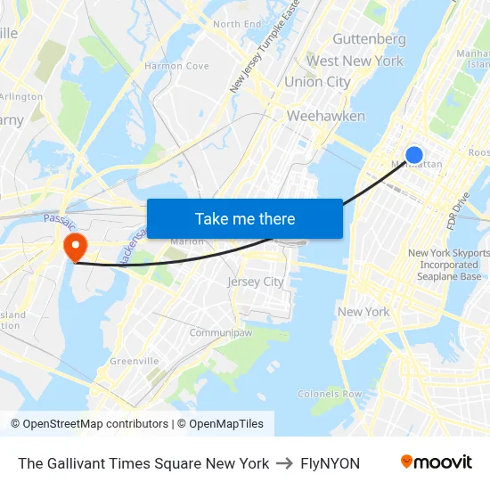 The Gallivant Times Square New York to FlyNYON map
