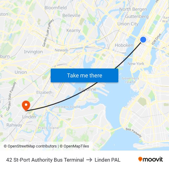 42 St-Port Authority Bus Terminal to Linden PAL map