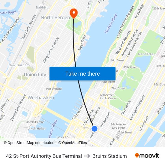 42 St-Port Authority Bus Terminal to Bruins Stadium map