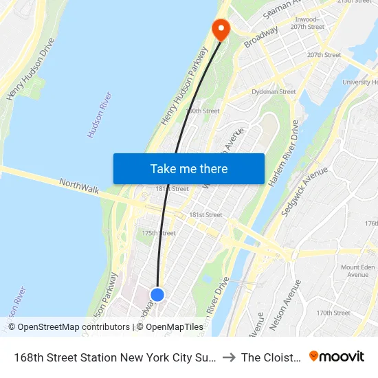 168th Street Station New York City Subway to The Cloisters map
