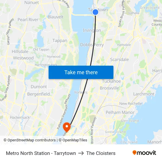 Metro North Station - Tarrytown to The Cloisters map
