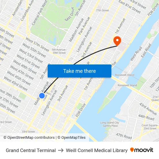 Grand Central Terminal to Weill Cornell Medical Library map