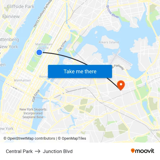 Central Park to Junction Blvd map