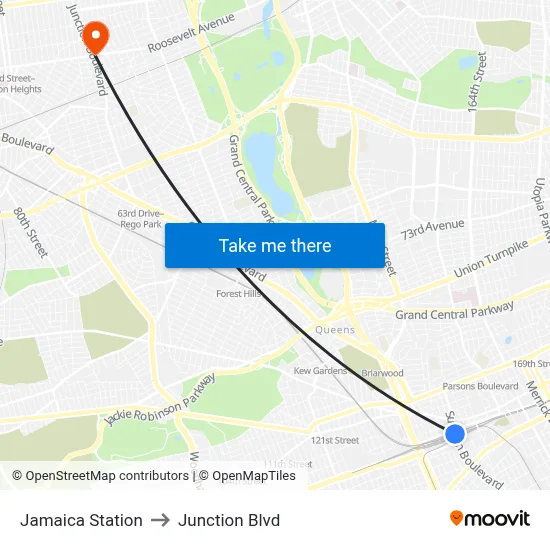 Jamaica Station to Junction Blvd map