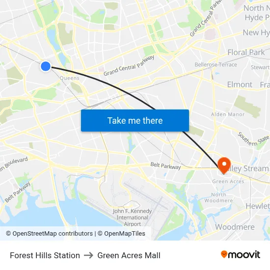 Forest Hills Station to Green Acres Mall map