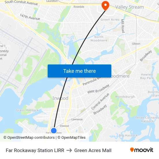 Far Rockaway Station LIRR to Green Acres Mall map