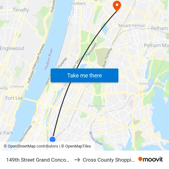 149th Street Grand Concourse Station to Cross County Shopping Center map