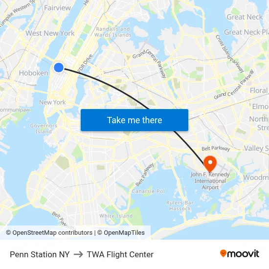 Penn Station NY to TWA Flight Center map