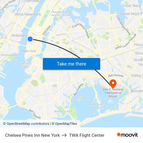 Chelsea Pines Inn New York to TWA Flight Center map