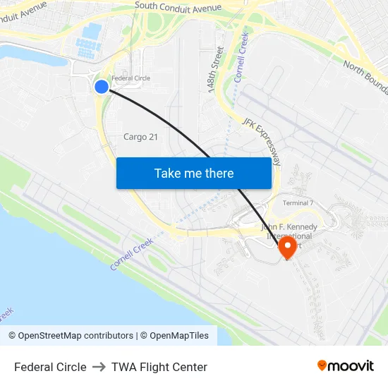 Federal Circle to TWA Flight Center map