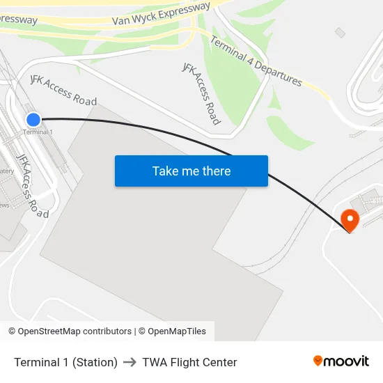 Terminal 1 (Station) to TWA Flight Center map