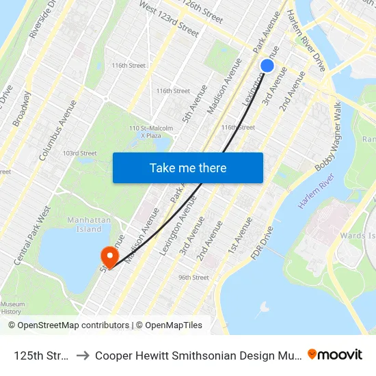 125th Street to Cooper Hewitt Smithsonian Design Museum map