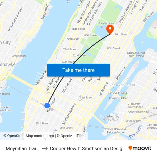 Moynihan Train Hall to Cooper Hewitt Smithsonian Design Museum map