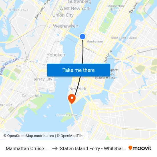 Manhattan Cruise Parking to Staten Island Ferry - Whitehall Terminal map