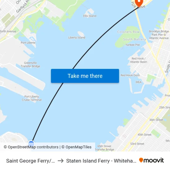Saint George Ferry/Ramp B to Staten Island Ferry - Whitehall Terminal map