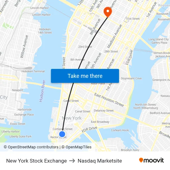 New York Stock Exchange to Nasdaq Marketsite map