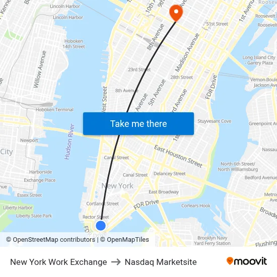 New York Work Exchange to Nasdaq Marketsite map