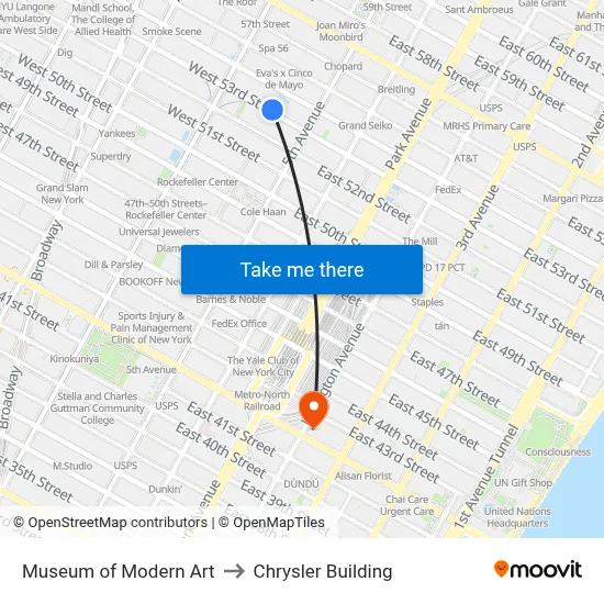 Museum of Modern Art to Chrysler Building map
