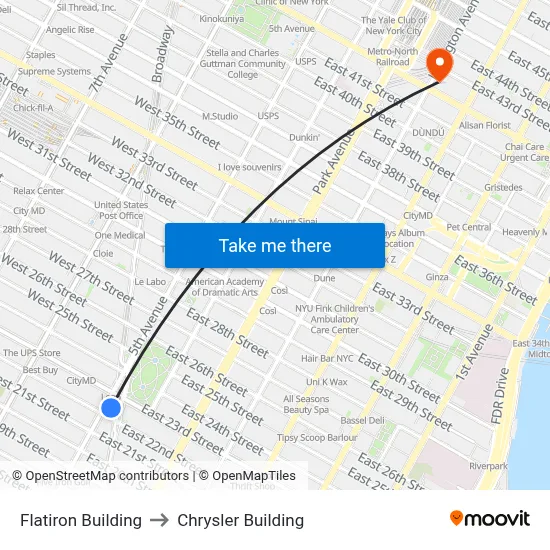 Flatiron Building to Chrysler Building map