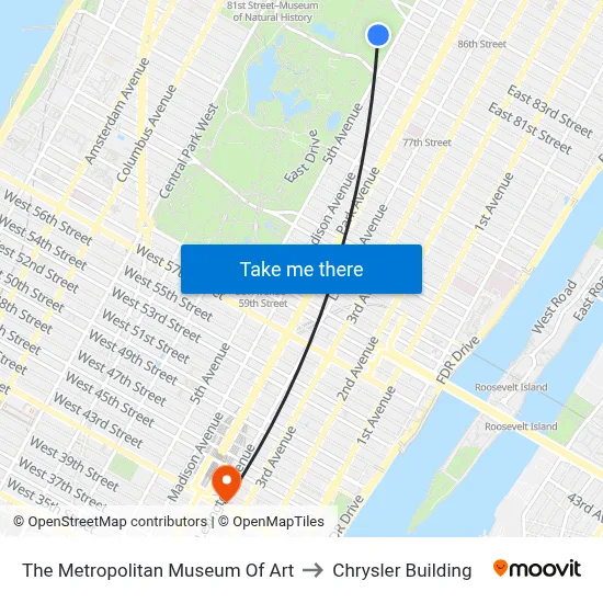The Metropolitan Museum Of Art to Chrysler Building map