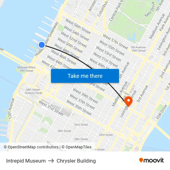 Intrepid Museum to Chrysler Building map