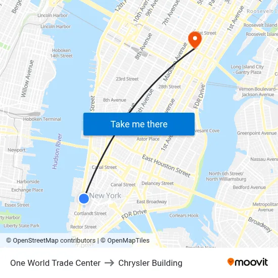One World Trade Center to Chrysler Building map