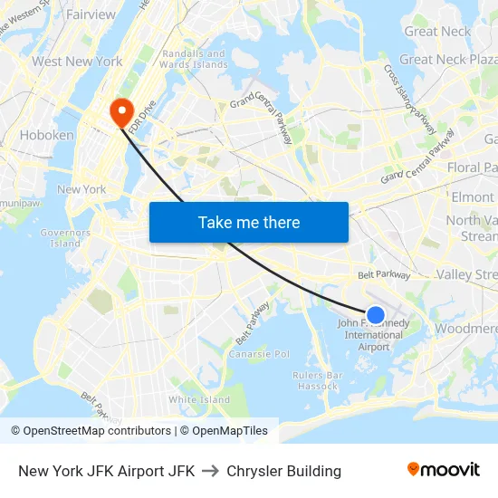 New York JFK Airport JFK to Chrysler Building map