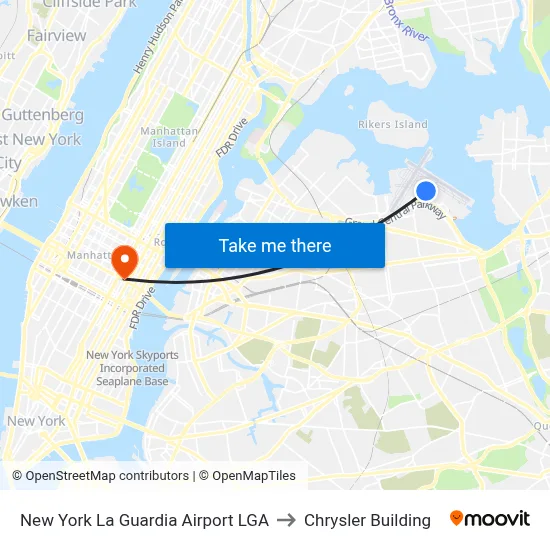 New York La Guardia Airport LGA to Chrysler Building map