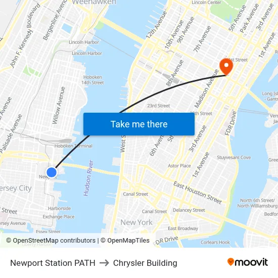 Newport Station PATH to Chrysler Building map