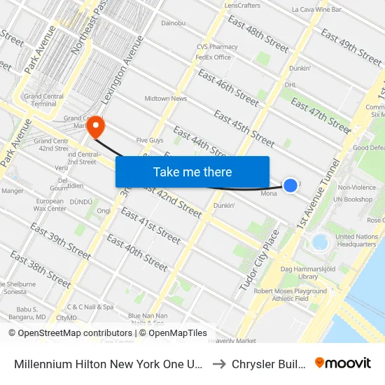 Millennium Hilton New York One UN Plaza to Chrysler Building map