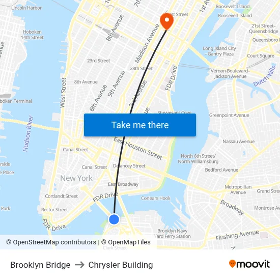 Brooklyn Bridge to Chrysler Building map