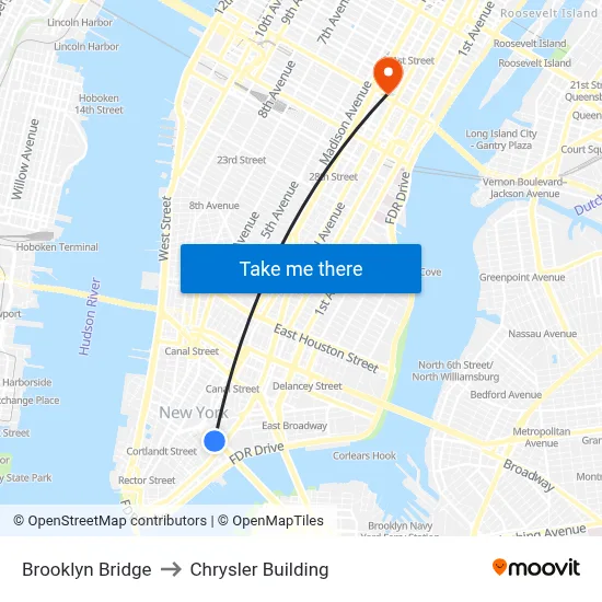 Brooklyn Bridge to Chrysler Building map