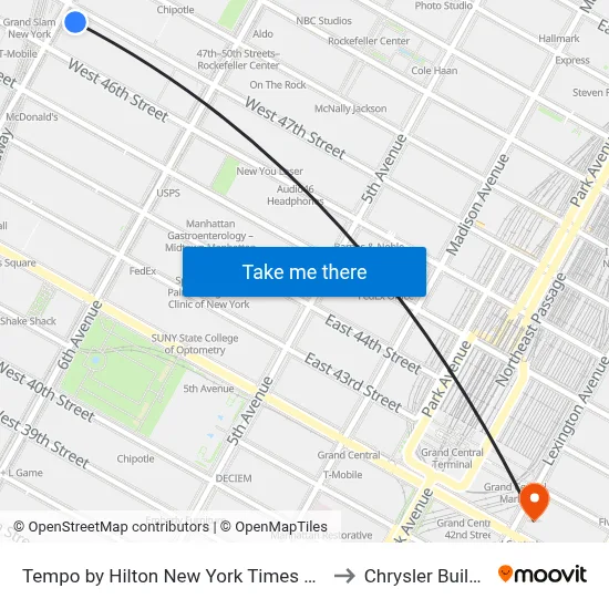Tempo by Hilton New York Times Square to Chrysler Building map