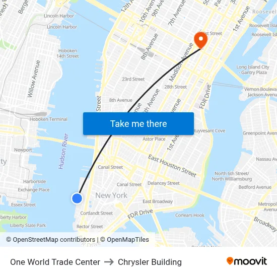 One World Trade Center to Chrysler Building map