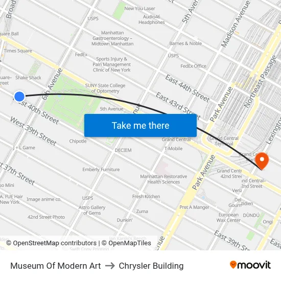 Museum Of Modern Art to Chrysler Building map