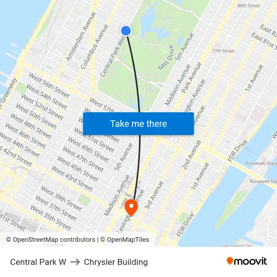 Central Park W to Chrysler Building map