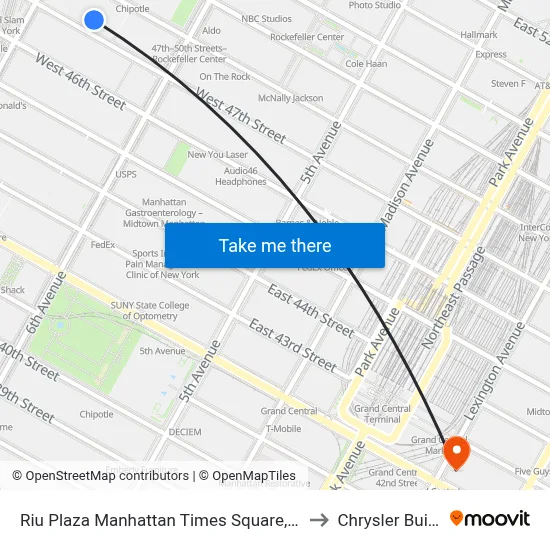 Riu Plaza Manhattan Times Square, New York to Chrysler Building map