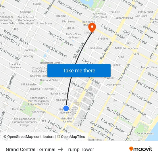 Grand Central Terminal to Trump Tower map