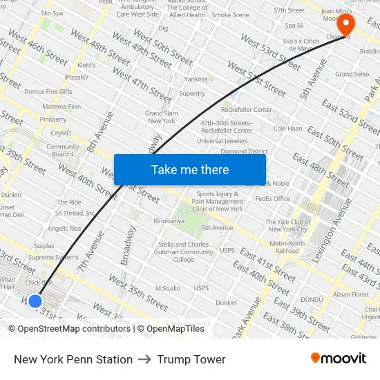New York Penn Station to Trump Tower map