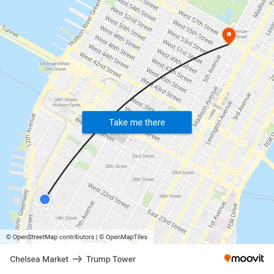 Chelsea Market to Trump Tower map