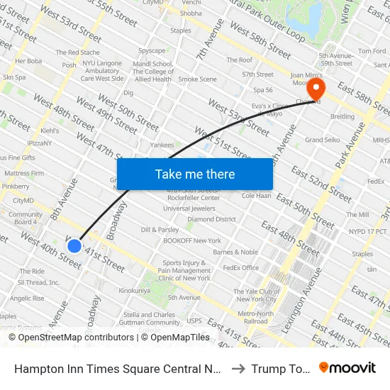 Hampton Inn Times Square Central New York to Trump Tower map