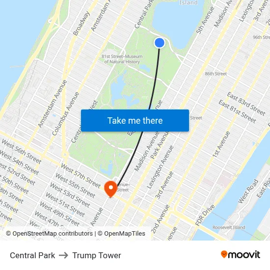 Central Park to Trump Tower map